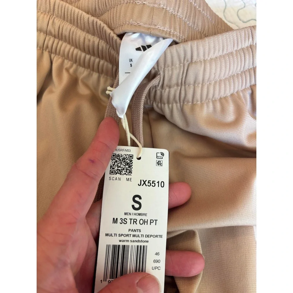 Adidas Mens 3-Stripes Training‎ Pants Warm Sandstone Tan Black Size Small